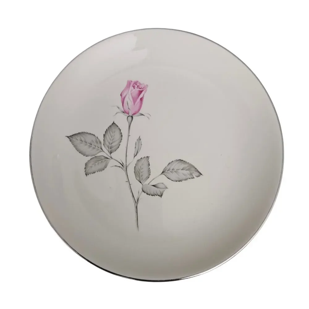 Zylstra Rose Fine Dinnerware Salad Plates Set of 4 Pink Rose Platinum Trim